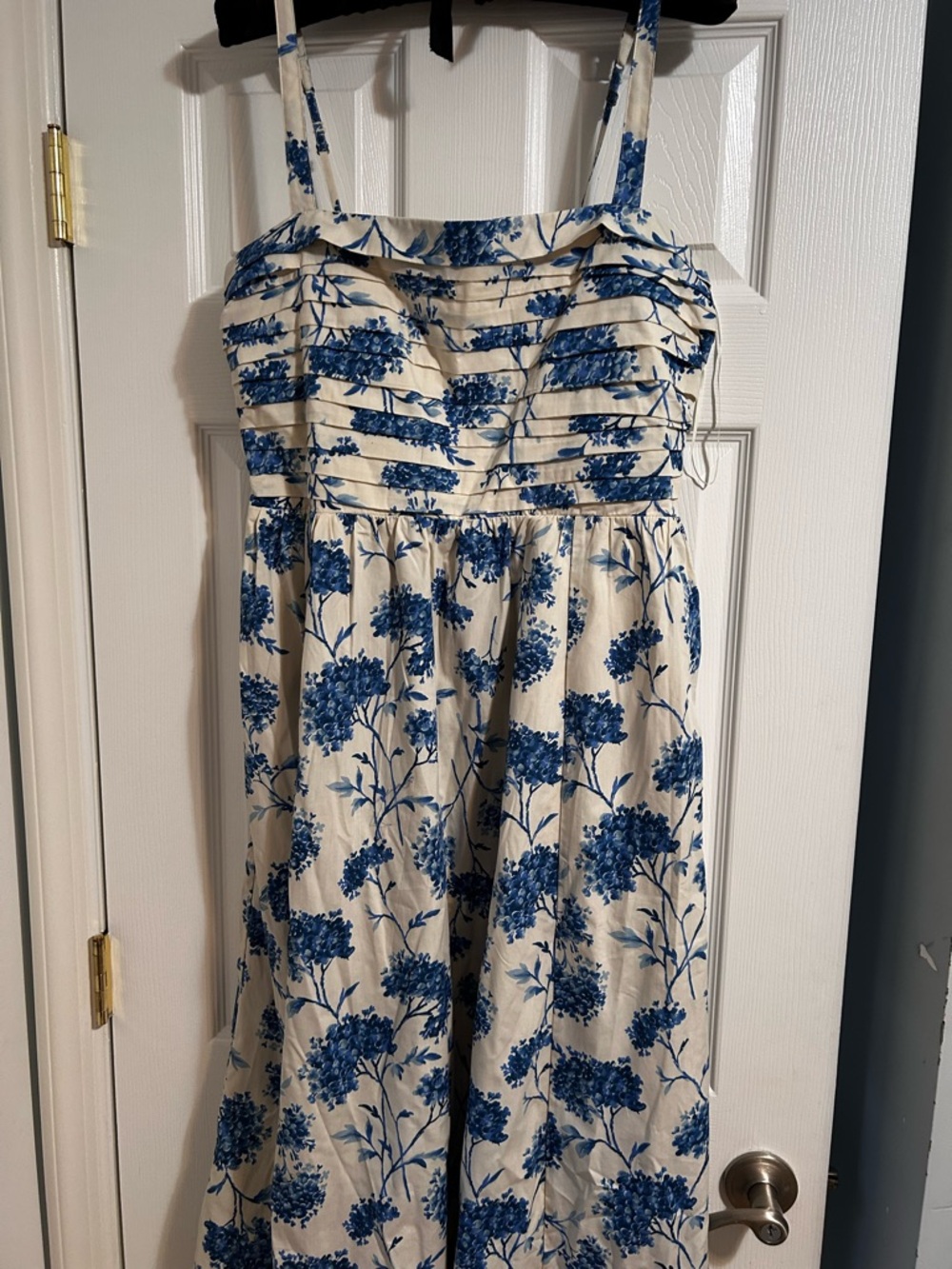 Abercrombie & Fitch Emerson Cream Midi Dress with Blue Floral Print